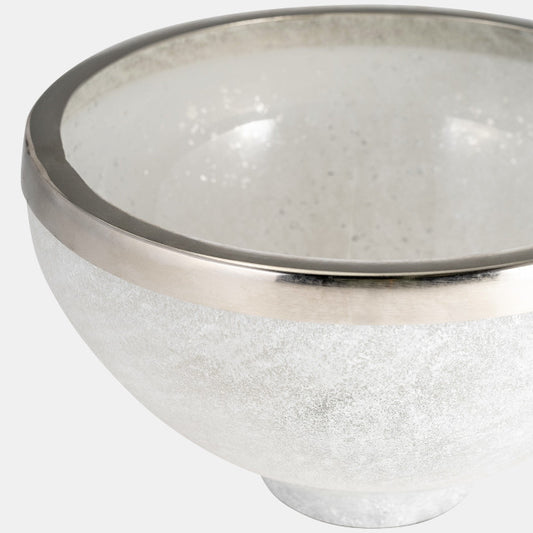 Glass 10" Bowl With Ring Deco,White