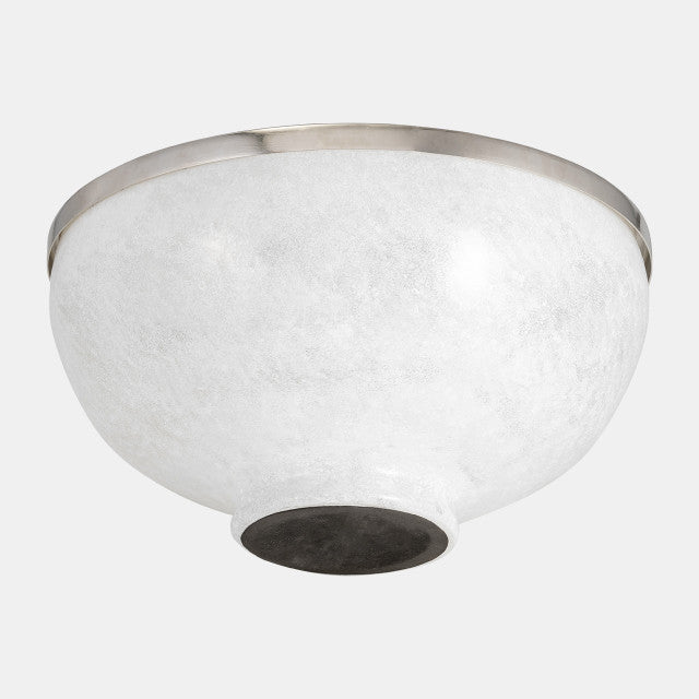 Glass 13" Bowl With Ring Deco,White