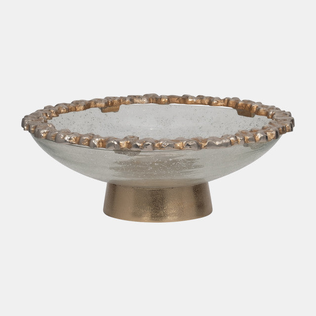 Glass,17",Bowl W/ Rocky Ring Champagne