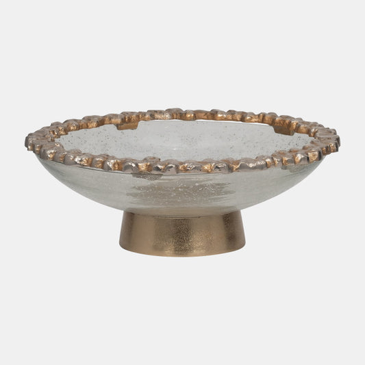 Glass,17",Bowl W/ Rocky Ring Champagne