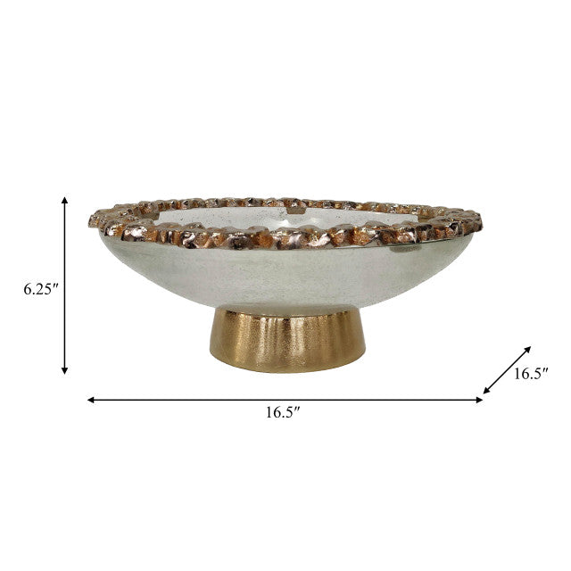 Glass,17",Bowl W/ Rocky Ring Champagne