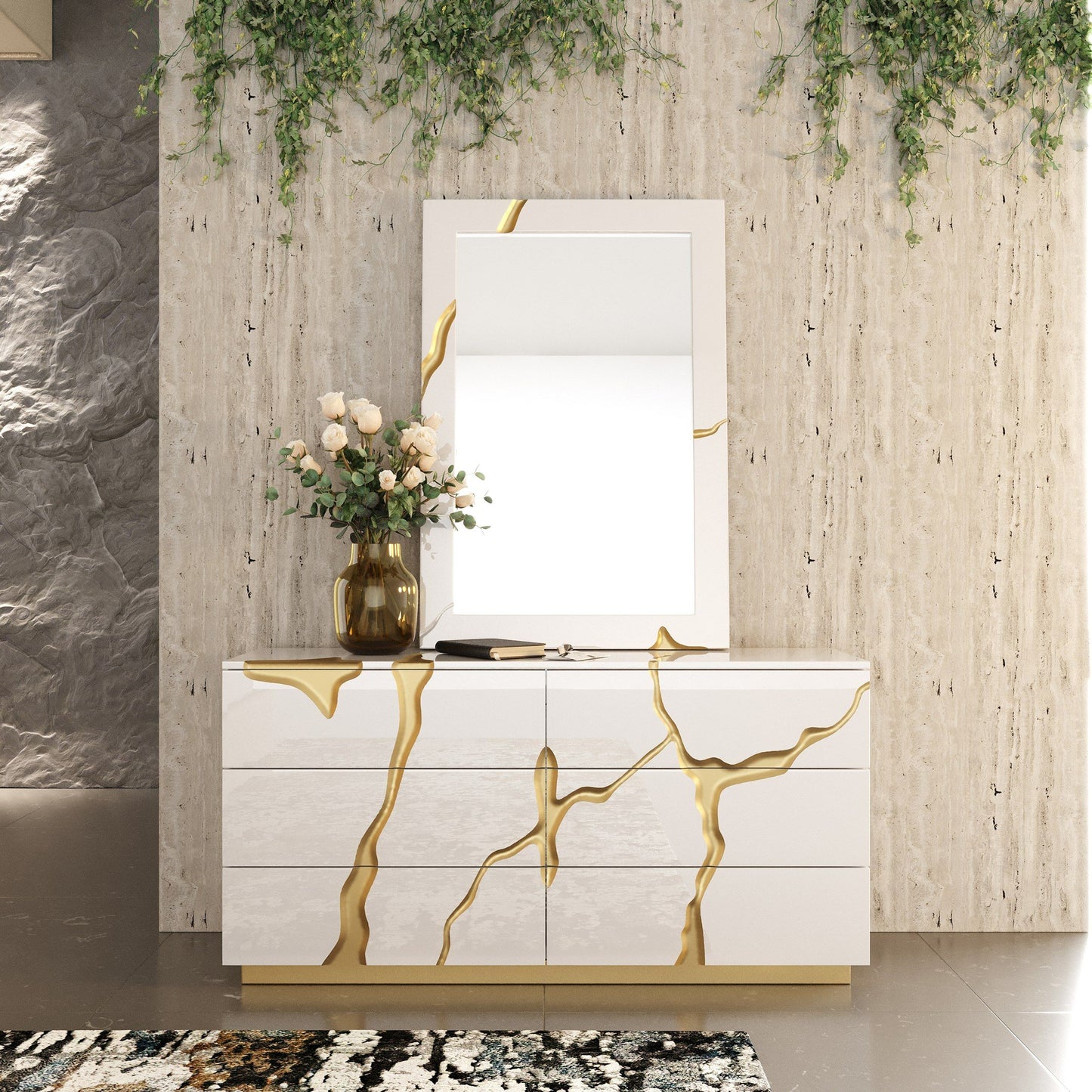 White & Gold Aztec Mirror