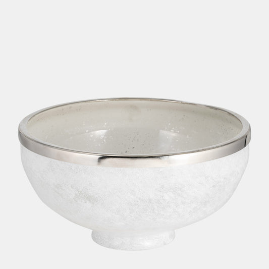 Glass 13" Bowl With Ring Deco,White