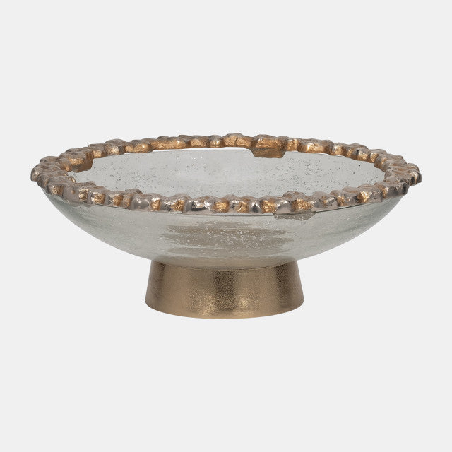 Glass,17",Bowl W/ Rocky Ring Champagne