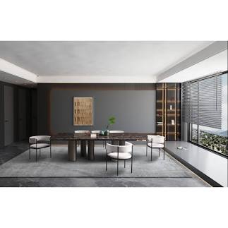 High Gloss Brown Dark Emperador Marble Dining Table