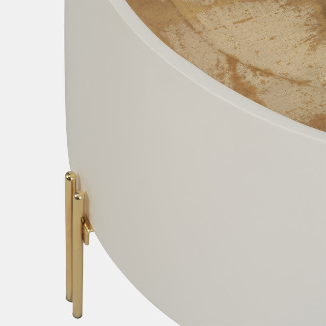 Wood,24" Gold Leaf Top Side Table, Wht/Gold