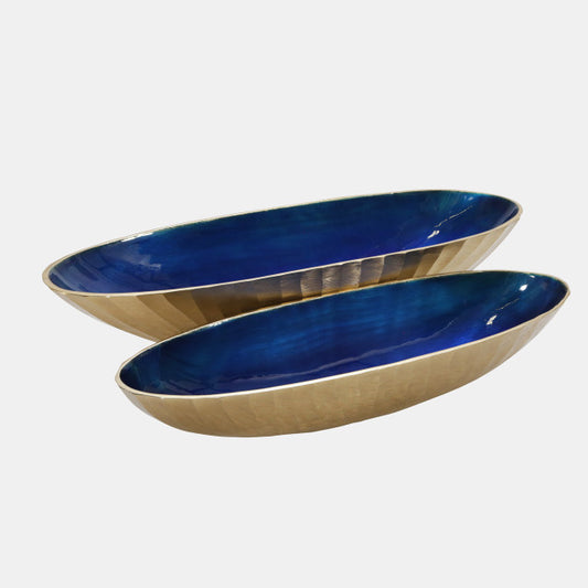 Set of 2 Aluminum 21/24" Oval Bowl, Blue