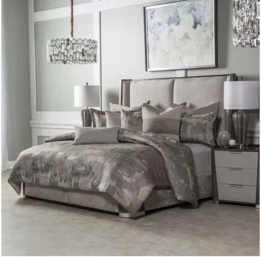 10 Piece King Size Grey and Gold Comforter Set