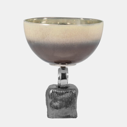 Glass, 12" Bowl On Metal Base