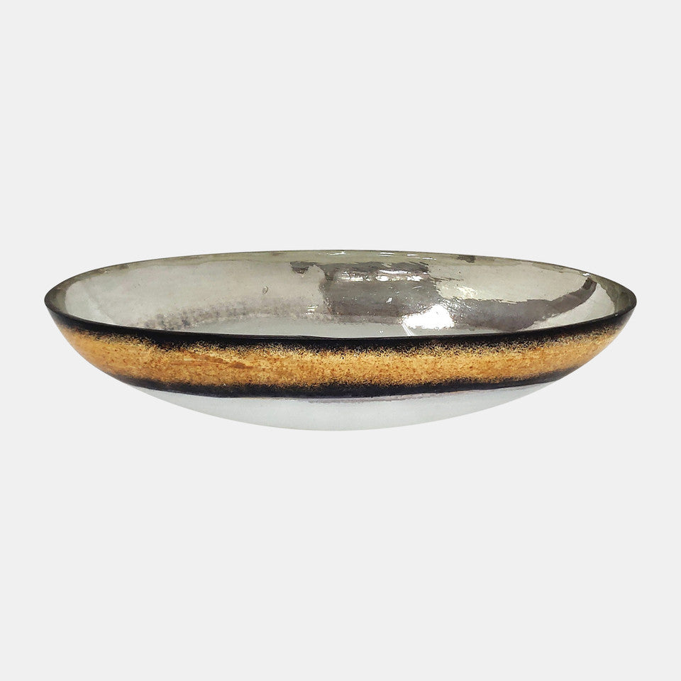 Glass, 13" Bowl W/ Gold Trim, White