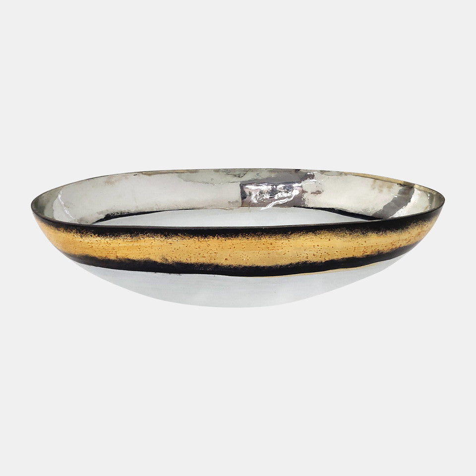 Glass, 16" Bowl W/ Gold Trim, White