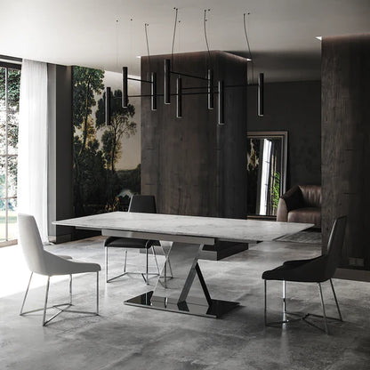 Crossed White Italian Carrara Marble Top Dining Table