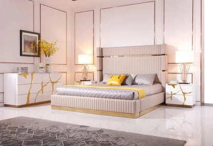 Beige & gold king bed