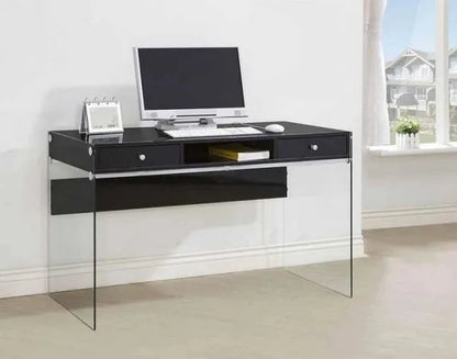 Black Office Desk with Glass Legs