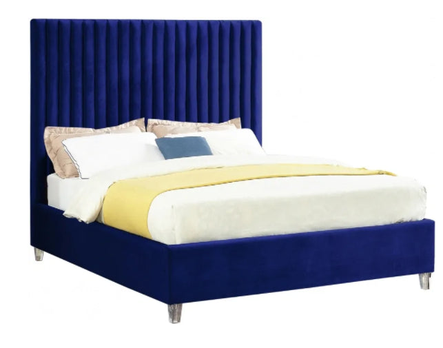 Chloe king velvet bed with acrylic legs