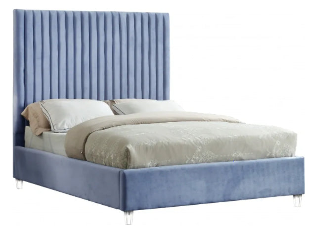 Chloe king velvet bed with acrylic legs