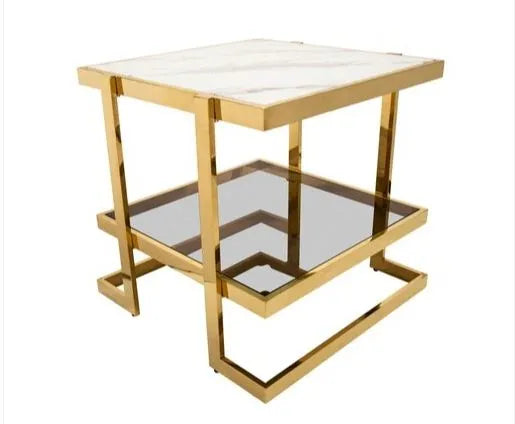Gold Marble & Glass End Table