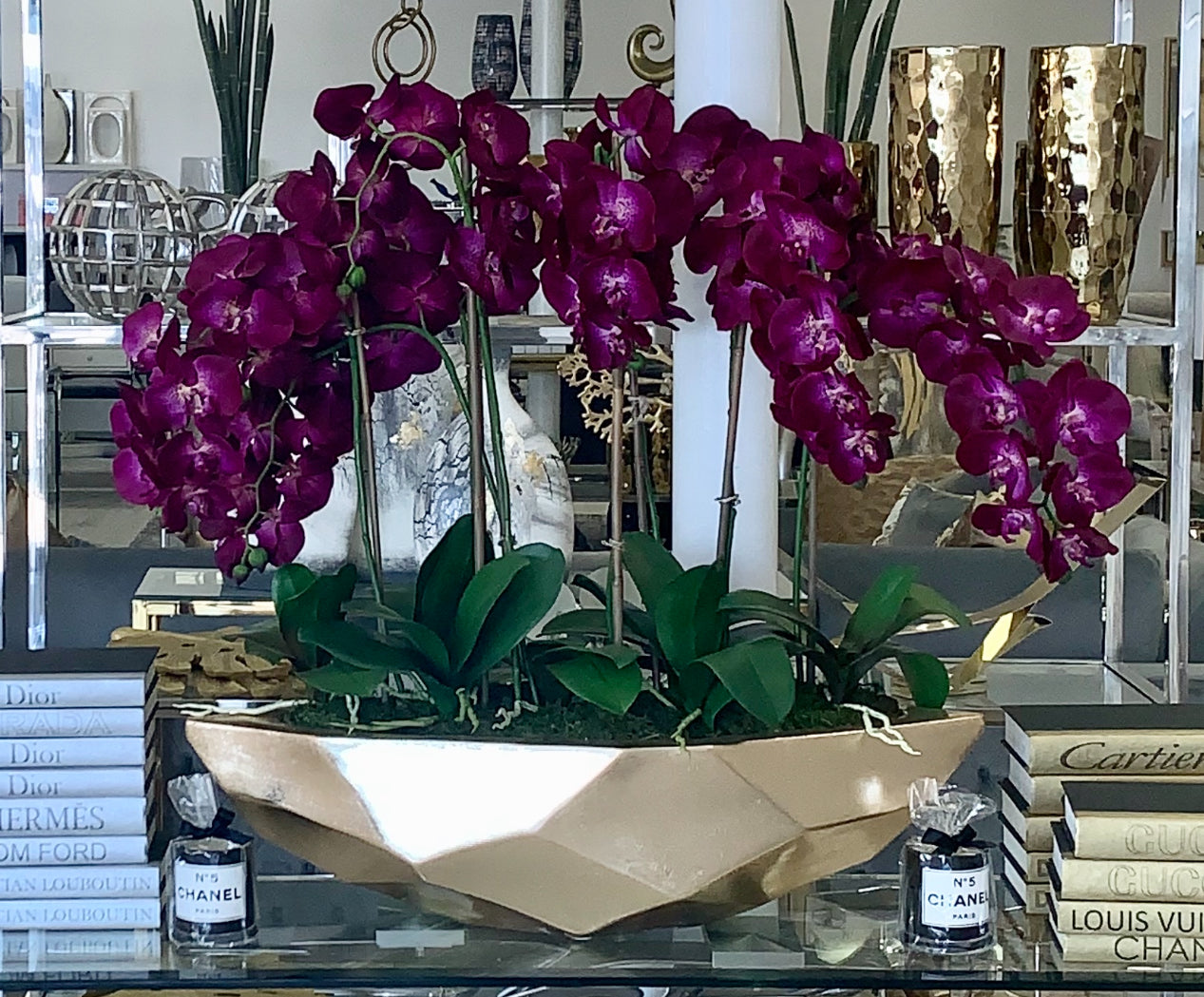 Gold Bowl with flower arrangement