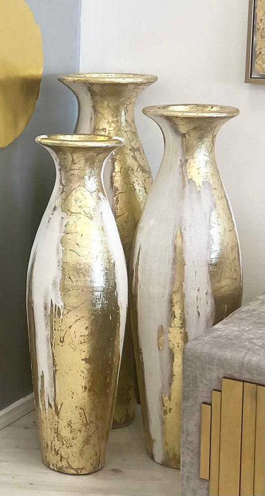 White and Gold Barrel Vase