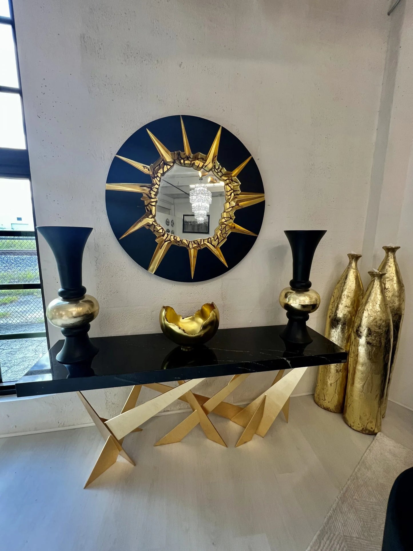 Marble Top Console with Stainless Steel Gold Leaf Base