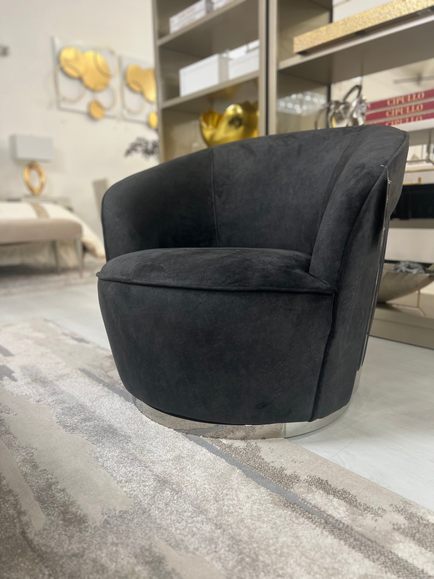 Lina Charcoal Grey Swivel Chair