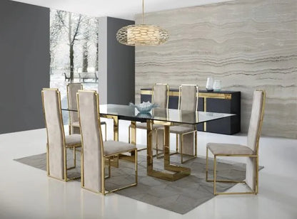 Kiki Glass and Gold Dining Table Set with 6 chairs