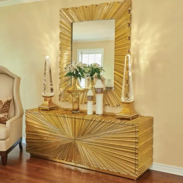 Linenfold Mirror- Brass-Lg