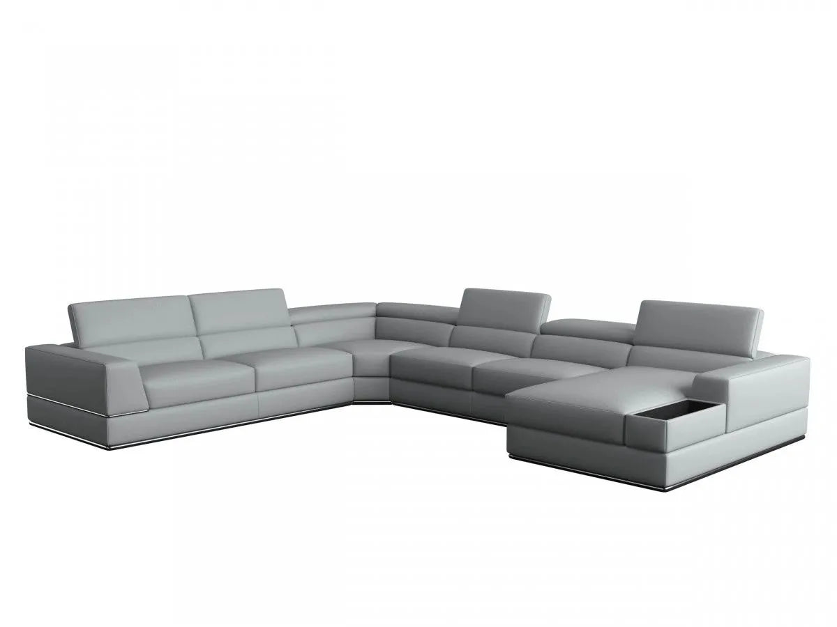 Paula Modern Grey Leather Sectional Sofa
