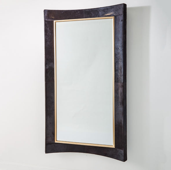 Curved Floor Mirror Black Hair On Hide Leather