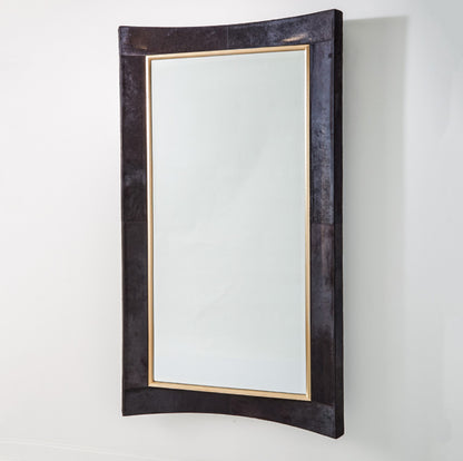 Curved Floor Mirror Black Hair On Hide Leather