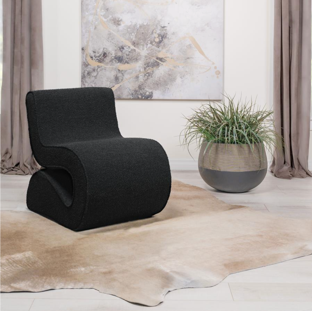 Black Boucle Upholstered Armless Chair