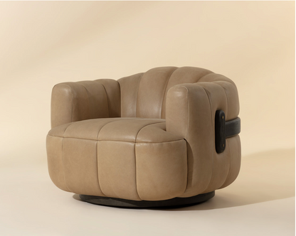 Sahara Sand Leather Swivel Armchair