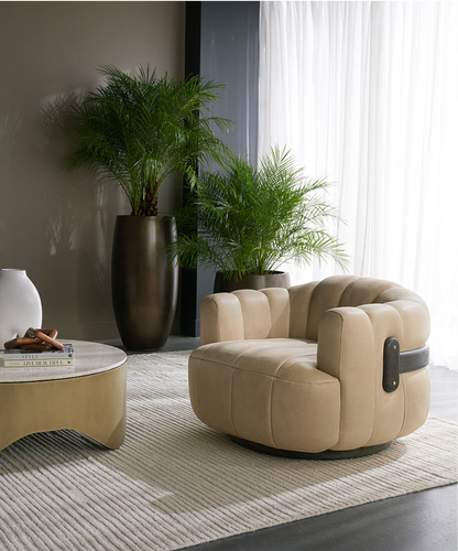 Sahara Sand Leather Swivel Armchair