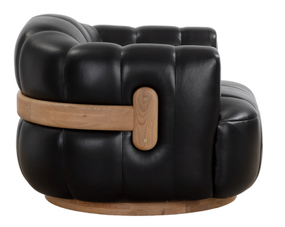 Vintage Black Leather Swivel Armchair