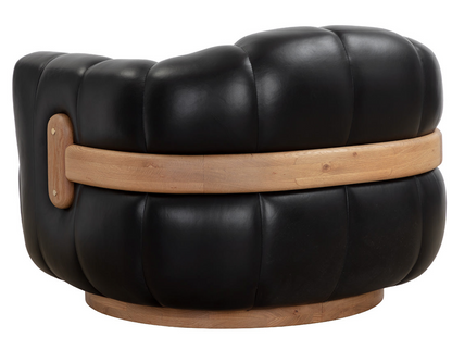 Vintage Black Leather Swivel Armchair