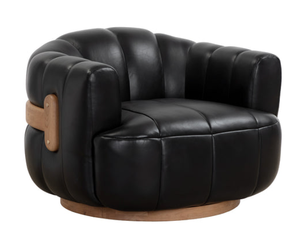 Vintage Black Leather Swivel Armchair