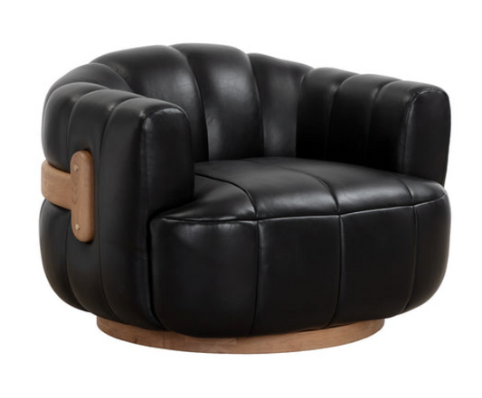 Vintage Black Leather Swivel Armchair