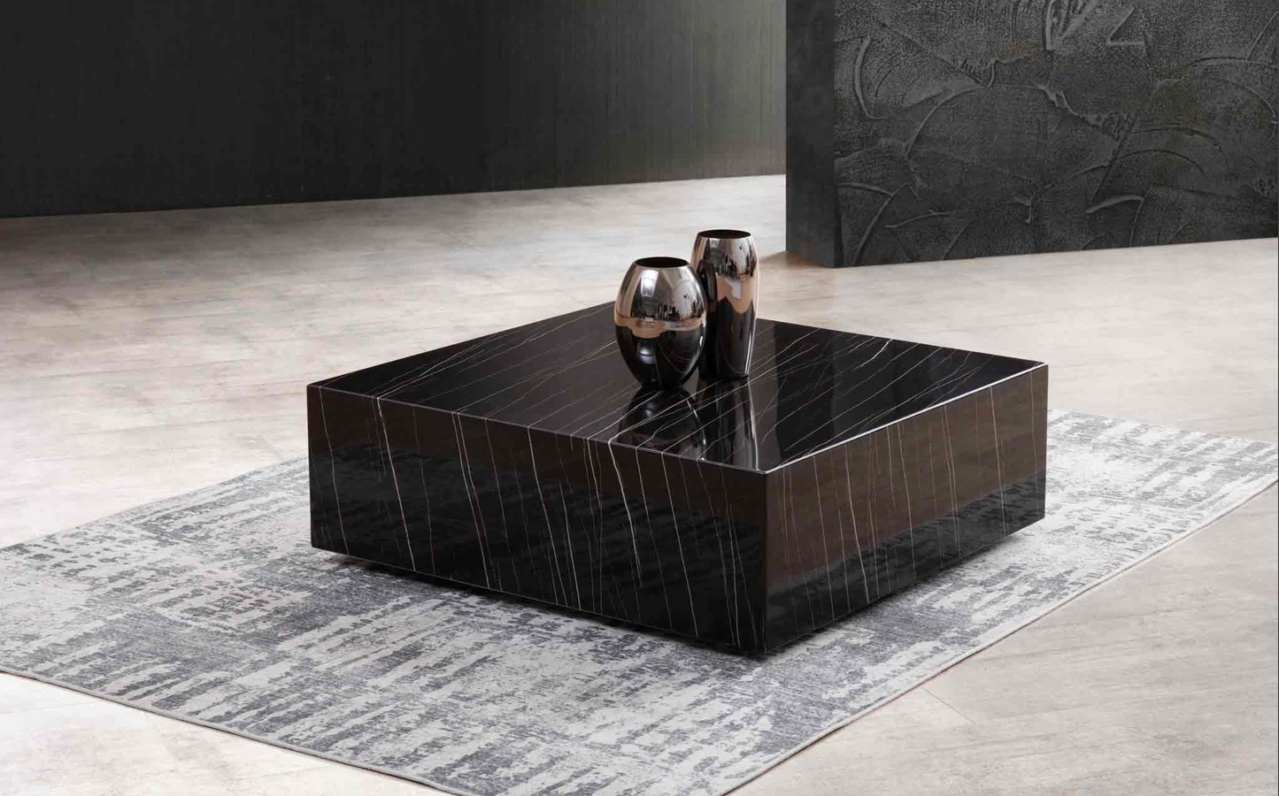 Black Cube Square Marble Coffee Table