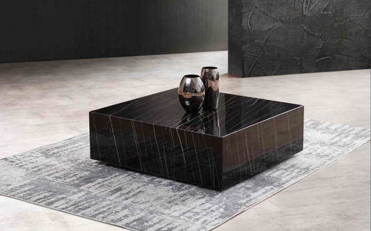 Black Cube Square Marble Coffee Table