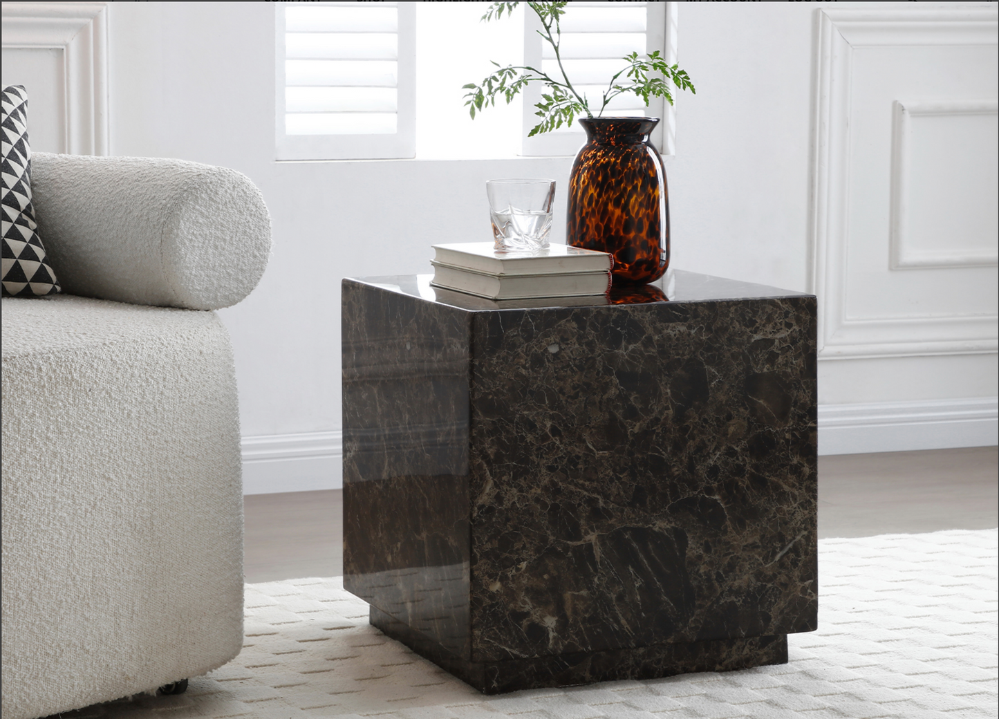 Iris Dark Brown Emperador Marble Side Table