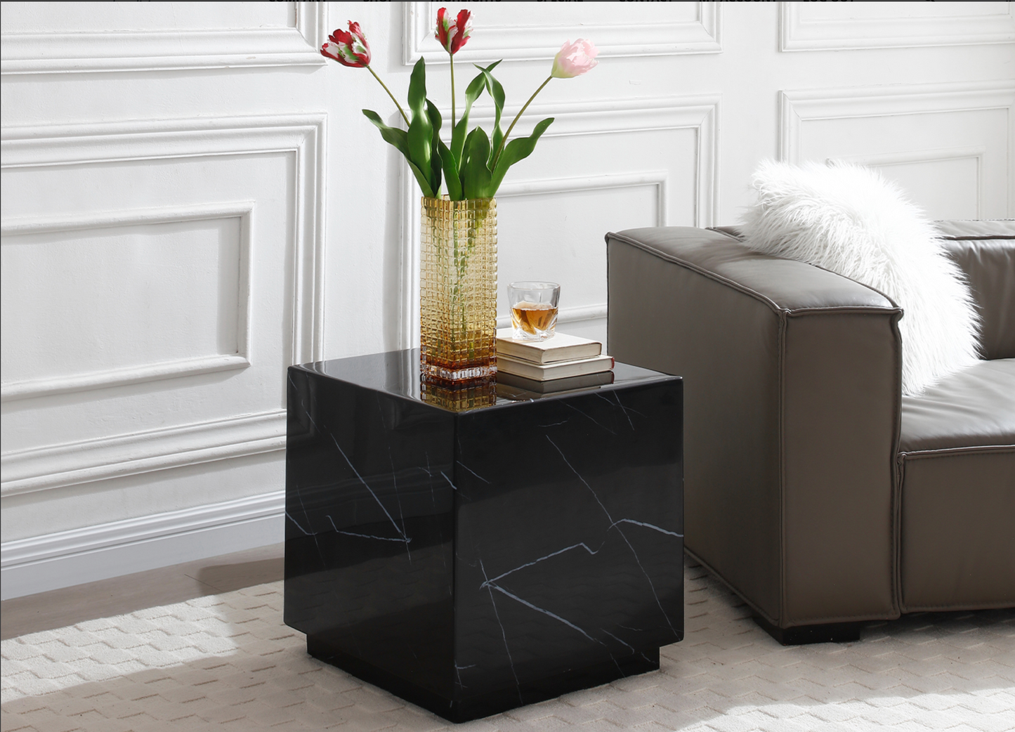 Iris Black Marble Side Table