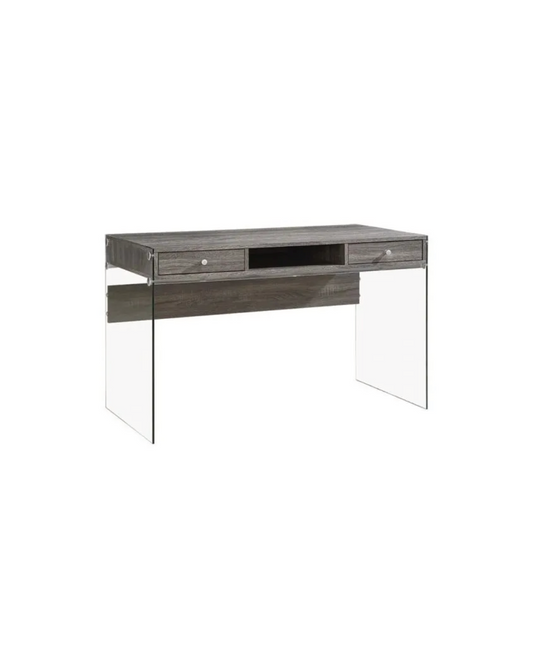 Weathered Grey Office Desk with Glass Legs