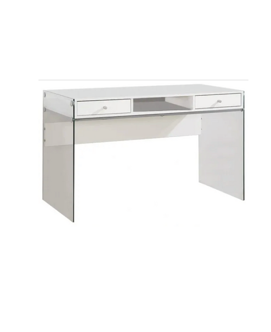 White Office Desk with Glass Legs