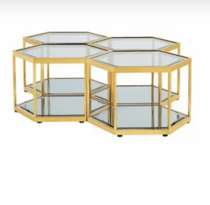 4 Piece Gold Hexagon Coffee Table