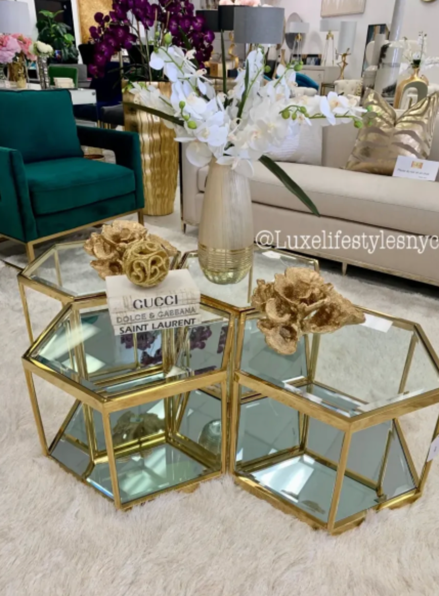 4 Piece Gold Hexagon Coffee Table