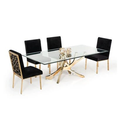 Lucy Glass & Gold Dining Table with 4 Chairs