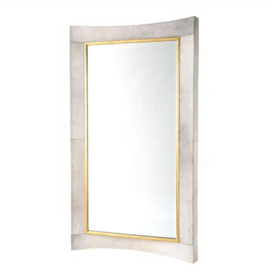 Curved Floor Mirror White Hair On Hide Leather