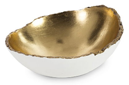 Broken Egg Bowl White and Gold Leaf