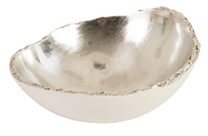 Broken Egg Bowl White and Silver Leaf