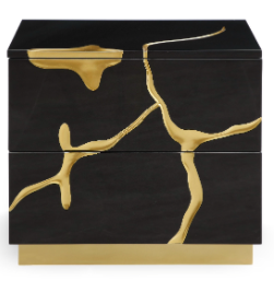 Black and Gold 2 Drawer Nightstand